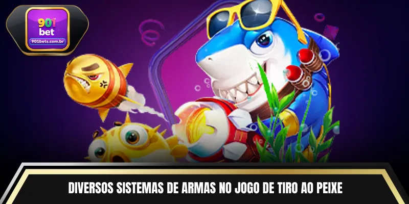 Diversos sistemas de armas no jogo de tiro ao peixe