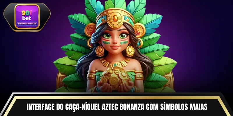 Interface do caça-níquel Aztec Bonanza com símbolos maias